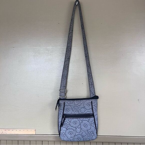 Thirty-One Quilted Poppy Floral Crossbody Bag Gray Black - Picture 1 of 11